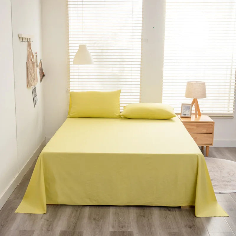 Solid Color Cotton Bed Sheet Single Double Mattress Covers Super Soft Queen King Bedspread Soft Bed Linen Home Decor