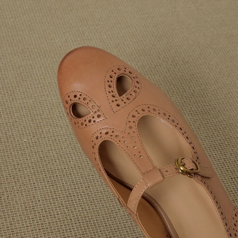 cowhide hollow out breathable low Heel