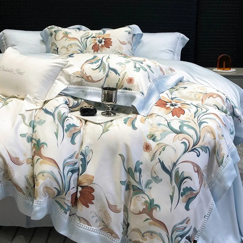 800TC Lyocell Eucalyptus Fiber Soft Silky Cooling Flowers Prints Bedding Set