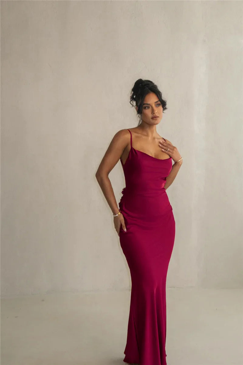 Petal Flow Backless Maxi Dress