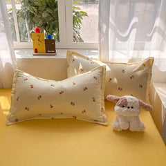 Fashion Floral Duvet Cover Set with Flat Sheet Pillowcase No Filler Girls Twin Full Queen Size Korean Soft Bedding Set