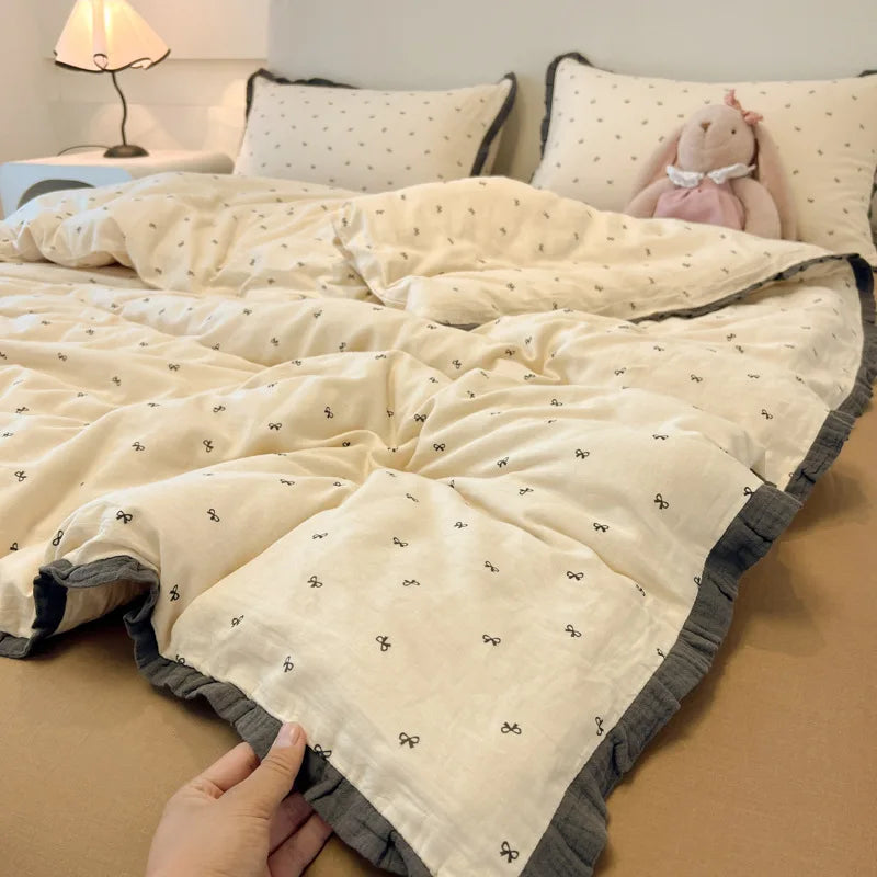 Printed Lace Edge Comforter Cover Sets Bedding Set