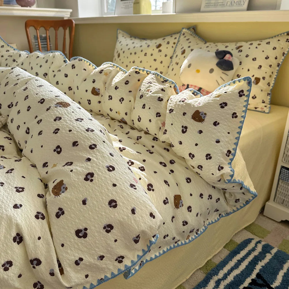 Pure Cotton 4 Piece Bed Sheet Set Dormitory Bedding Twin Full Queen King Size Soft Breathable