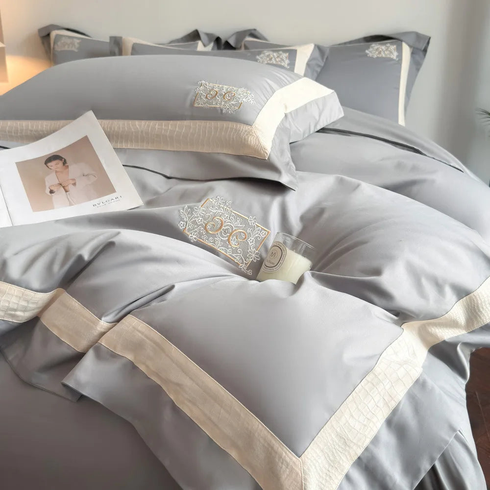 High Quality Long Staple Cotton Embroidery 4 Piece Bedding Set