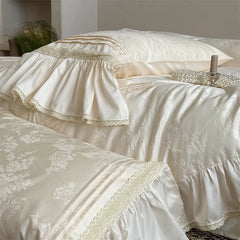 Vintage Embossed Jacquard Lace Ruffles Bedding Set