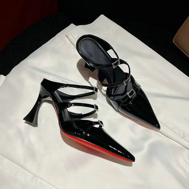 Style Pointed Toe Beaded Patent Leather High Heel