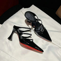 Style Pointed Toe Beaded Patent Leather High Heel
