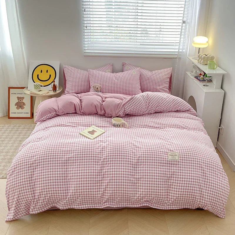 Japanese Style Blue Check Bedding Set