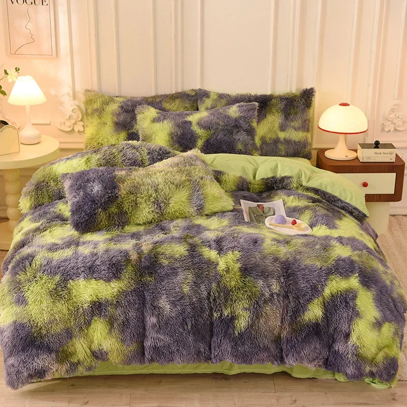 3Pcs Super Shaggy Coral Fleece Warm Cozy Princess Bedding Set