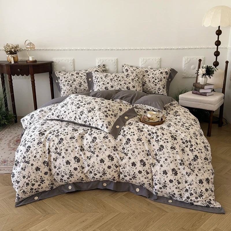 3/4Pcs Korean Princess Style Floral Bedding Set