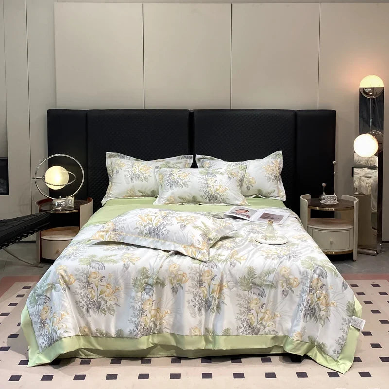 Summer Printed Quilt Set with Pillowcase Washed Cotton Bedding Set
