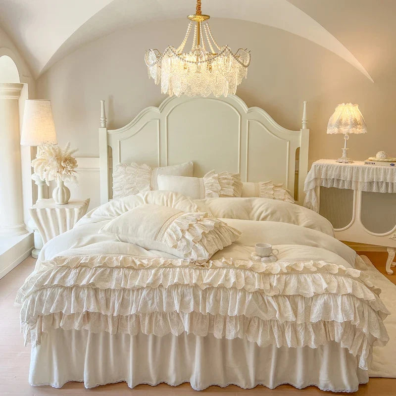 Korean Style Princess Four Layers Lace Ruffles Bedding Sets