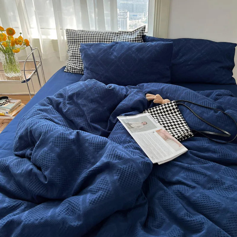 A-class Bedding, Klein Blue Cotton Four Piece Set, Pure Cotton Washed Cotton, Solid Color Bedding, Bedsheet