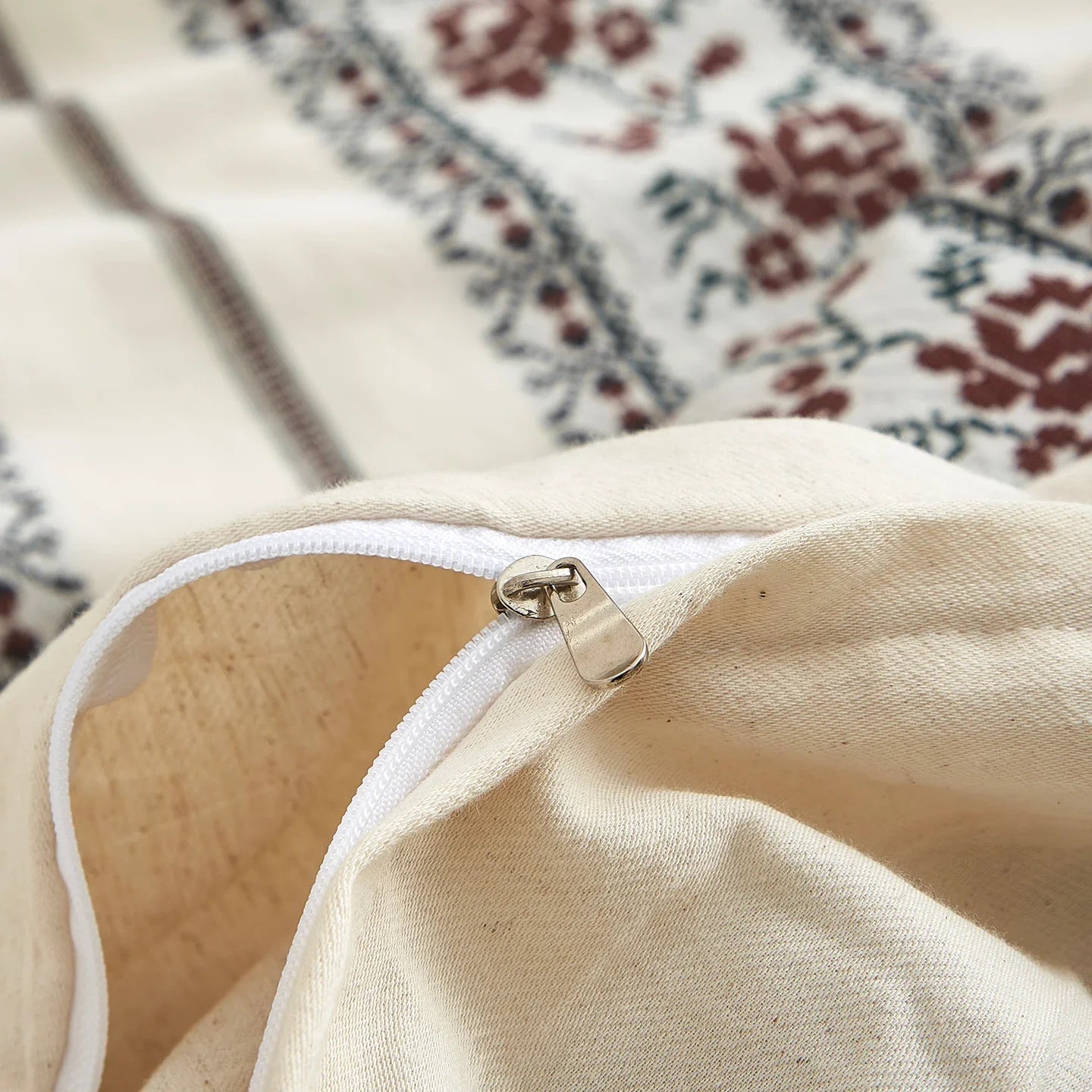 Vintage French Yarn-dyed Cotton Linen Blend Jacquard Tassel Edge Bedding Set