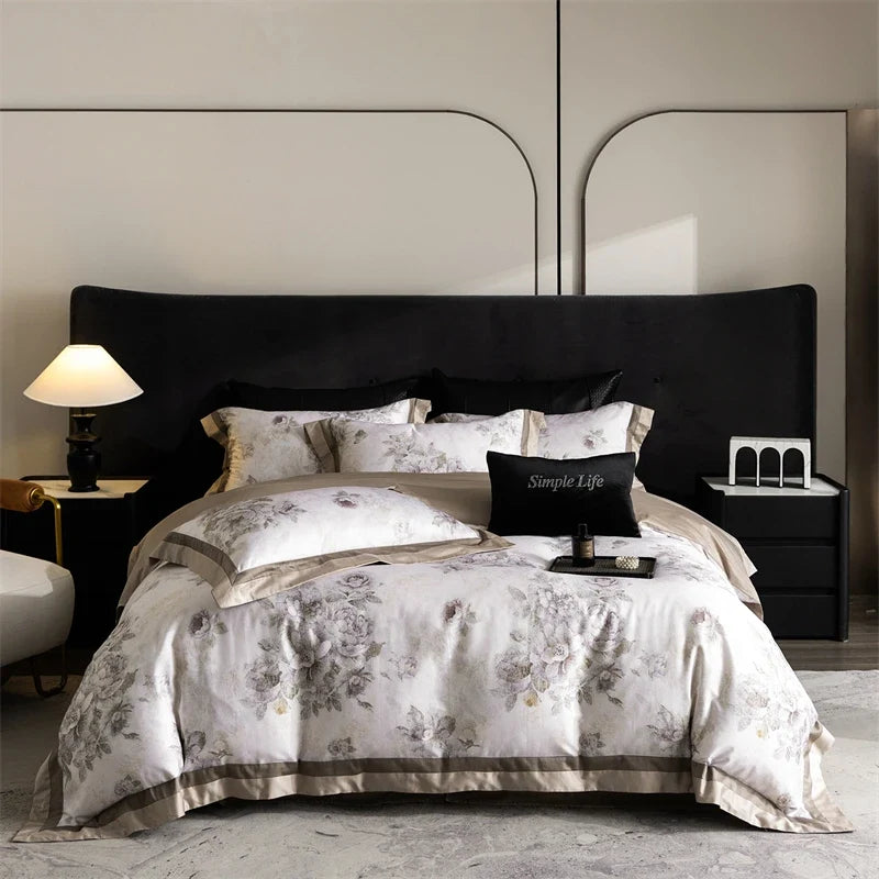 Premium 1000TC Egyptian Cotton Flowers Prints Oil Painting Style Bedding Set