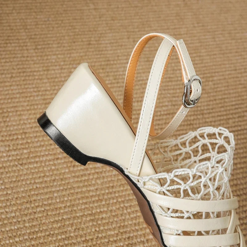 Leather Cowhide Elastic Band with Hollow Mesh Breathable Toe Cover