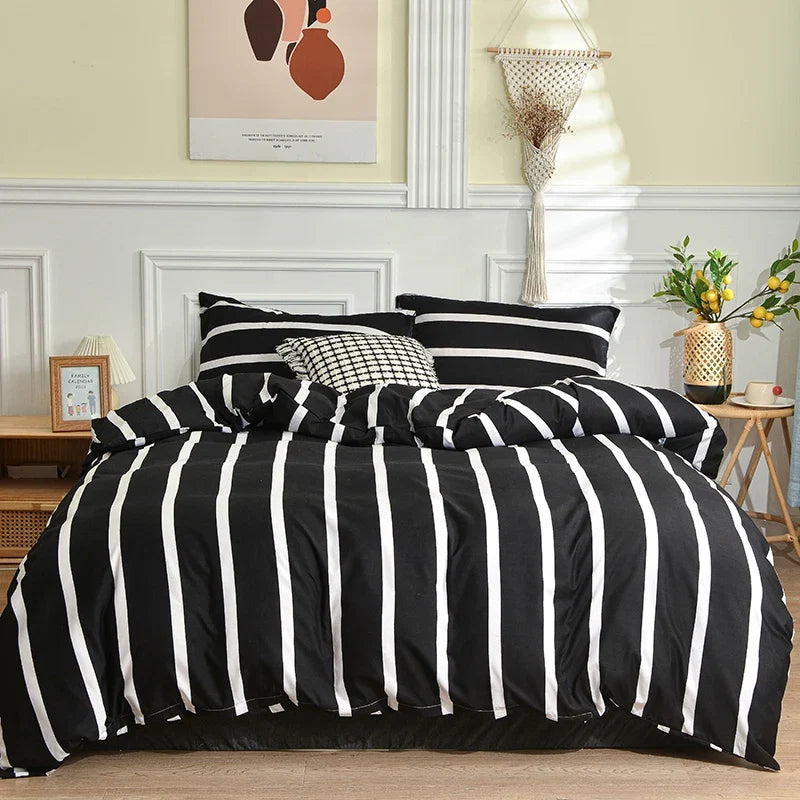 Printed Quilt Cover Set Quilt cover with Pillowcases 3PCS sets plaid Comforter cover queen king twin size for double single bed