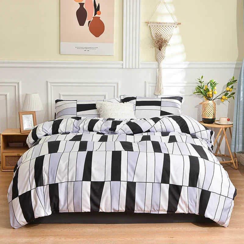 Printed Quilt Cover Set Quilt cover with Pillowcases 3PCS sets plaid Comforter cover queen king twin size for double single bed