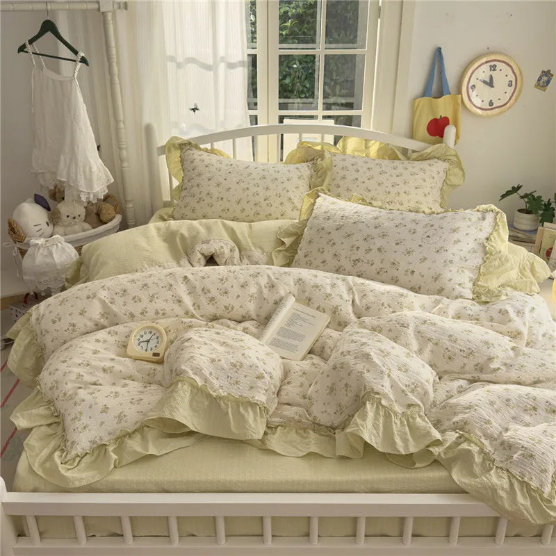 3/4Pcs Korean Princess Style Ruffles Bedding Set