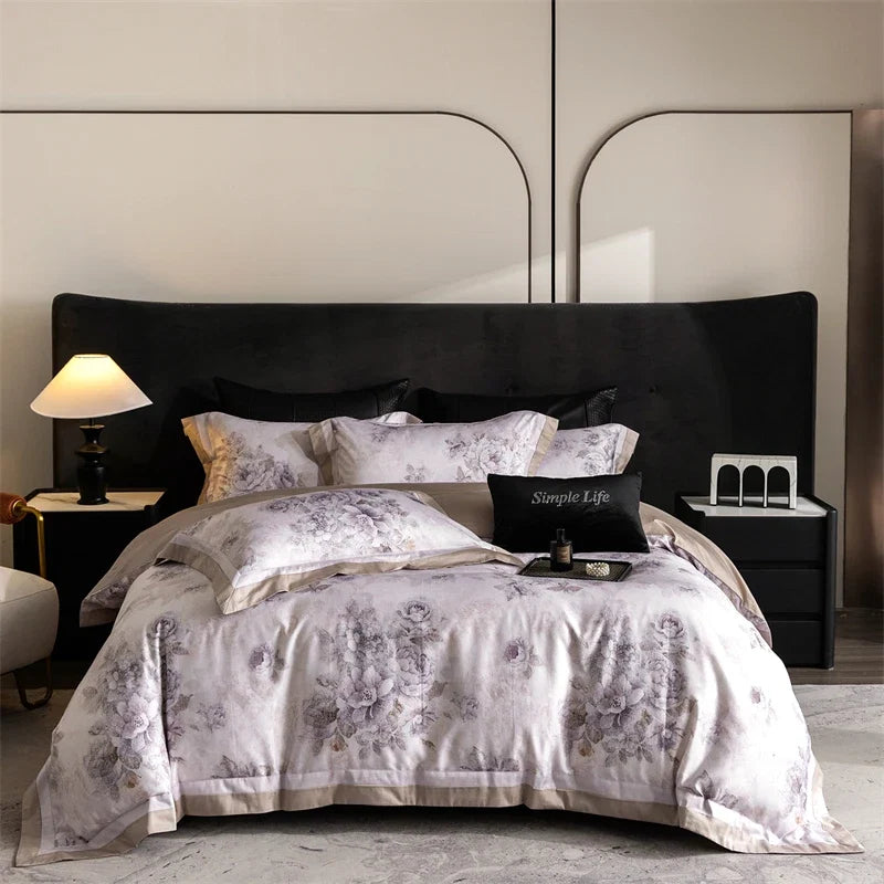 Premium 1000TC Egyptian Cotton Flowers Prints Oil Painting Style Bedding Set