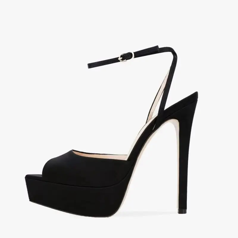 Nude Satin Platform Peep toe Crystal Banquet Shoes