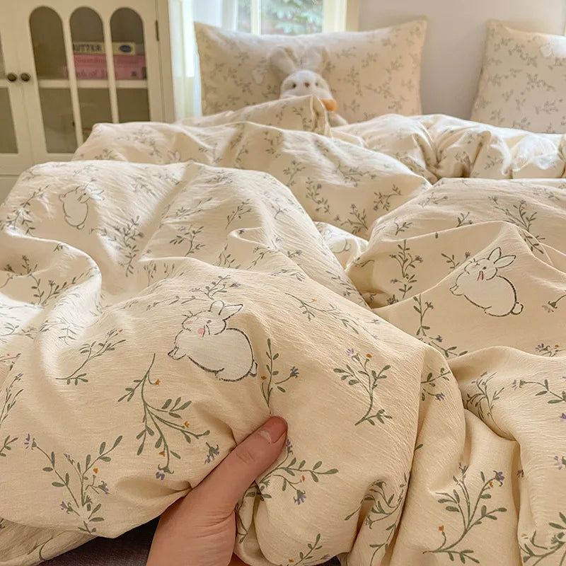 3/4Pcs Set Floral And Polka Dot Print Styles Duvet Cover Bed Sheet Pillowcase Full-Size Bedspread Set 1.5-Sleeper Bedding Set