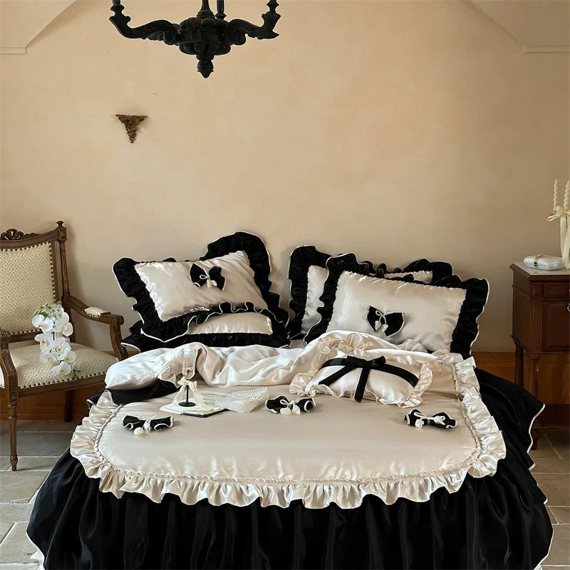 Vintage French Ruffles Bow Wedding Bedding Sets