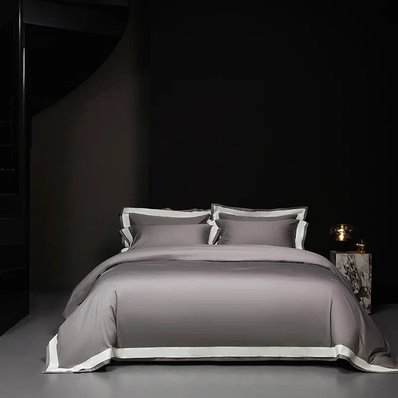 4Pcs Premium 1000TC Egyptian Cotton Solid Color Hotel Style Wide Edge Bedding Set