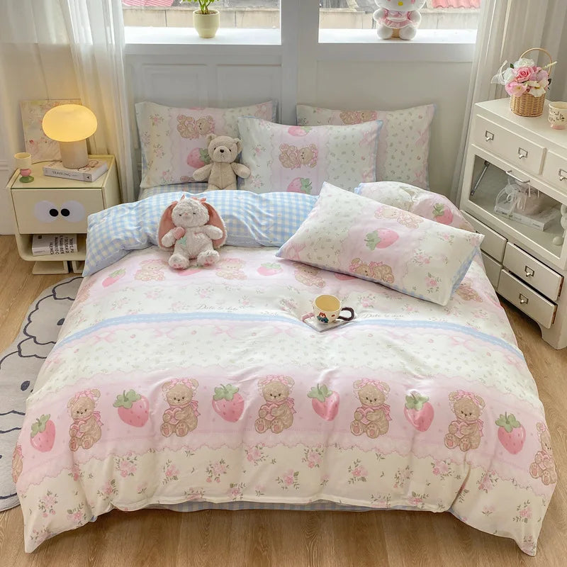 Cotton 4 Piece Bed Set Soft Breathable Bedding