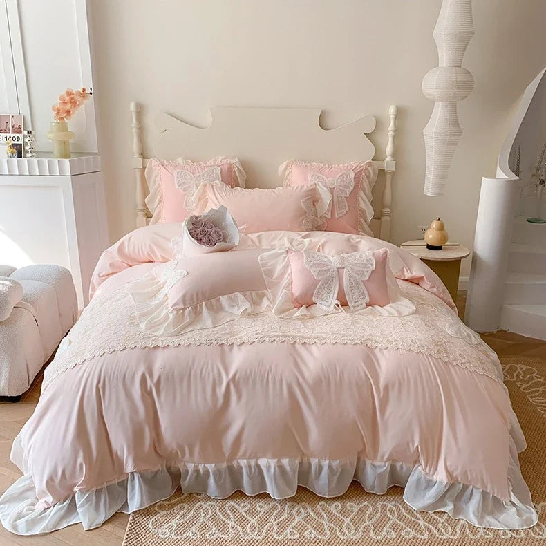 Korean Princess Style Butterfly Fairy Lace Ruffle Edge Bedding Set