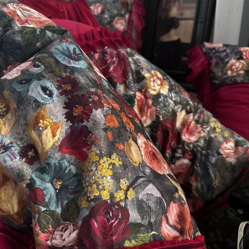 Vintage Floral Print Ruffles Princess Bedding Set