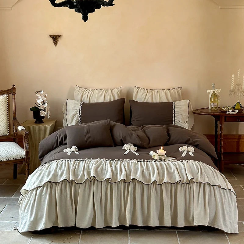 Vintage Double Layer Bow Princess Bedding Set