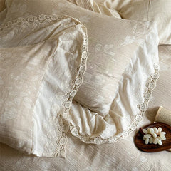 Vintage Floral Jacquard Cotton Linen Blend Lace Embroidery Luxury Bedding Set