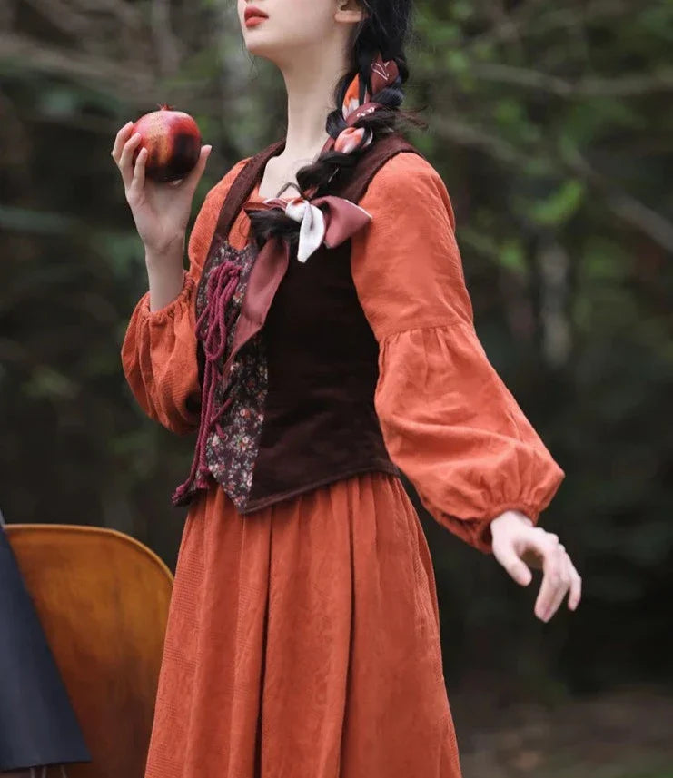 Your Muse 2-Piece Cotton Cottagecore Dress+Vest