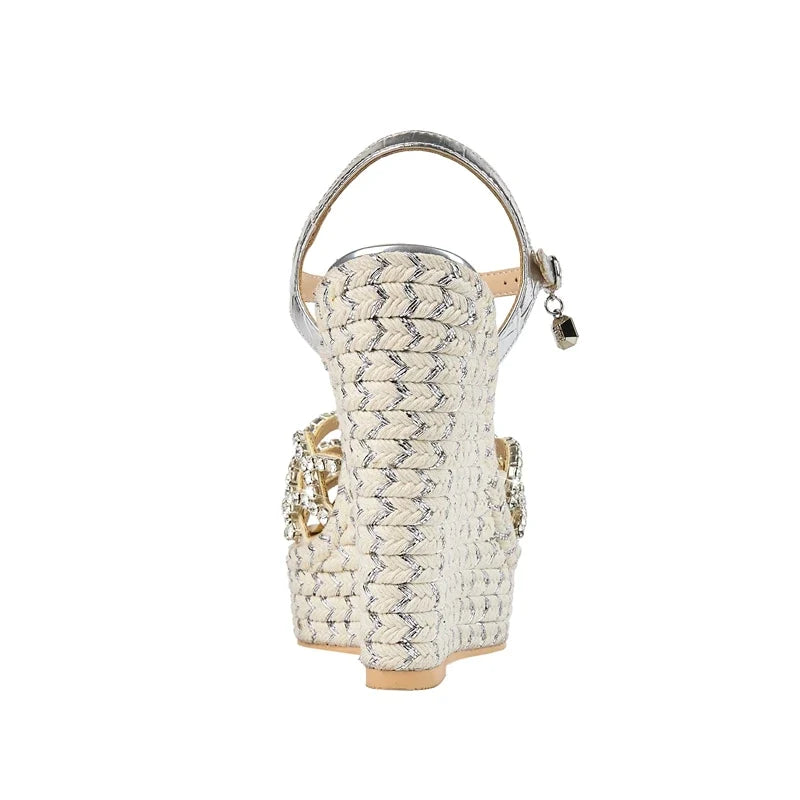 Round Toe Thick Sole With Diamond Inlaid High Heels