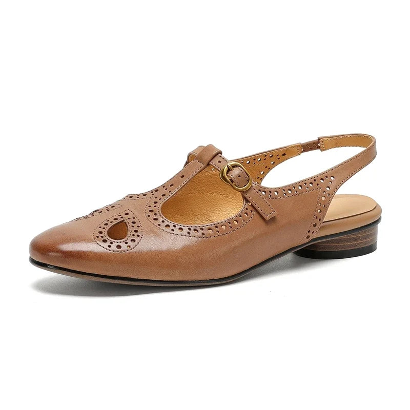 cowhide hollow out breathable low Heel