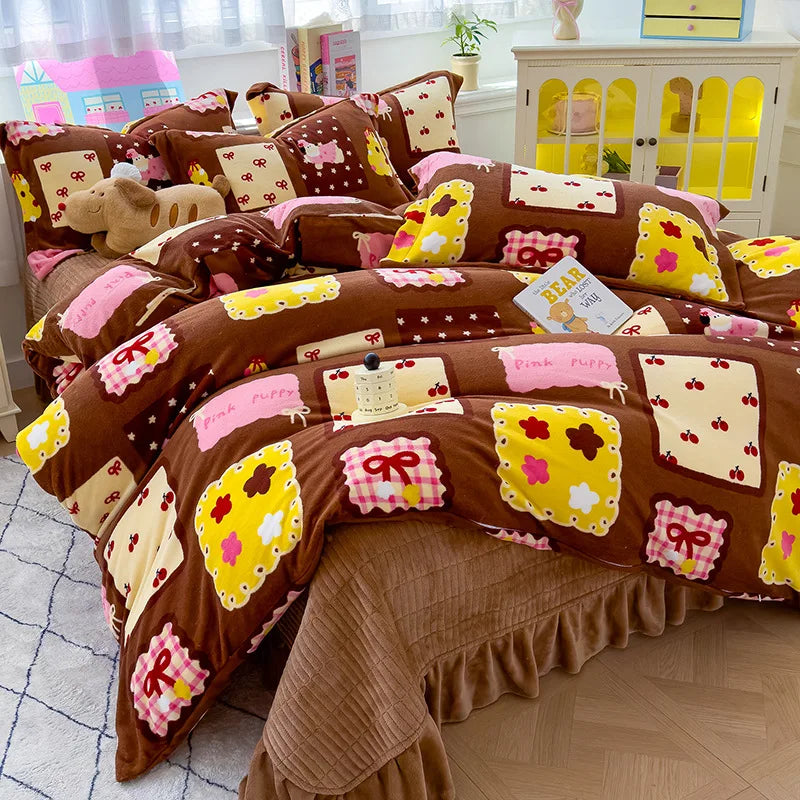 Winter Velvet Quilt Duvet Cover Suit Soft Plush Comforter Cover Queen King Bedding Set