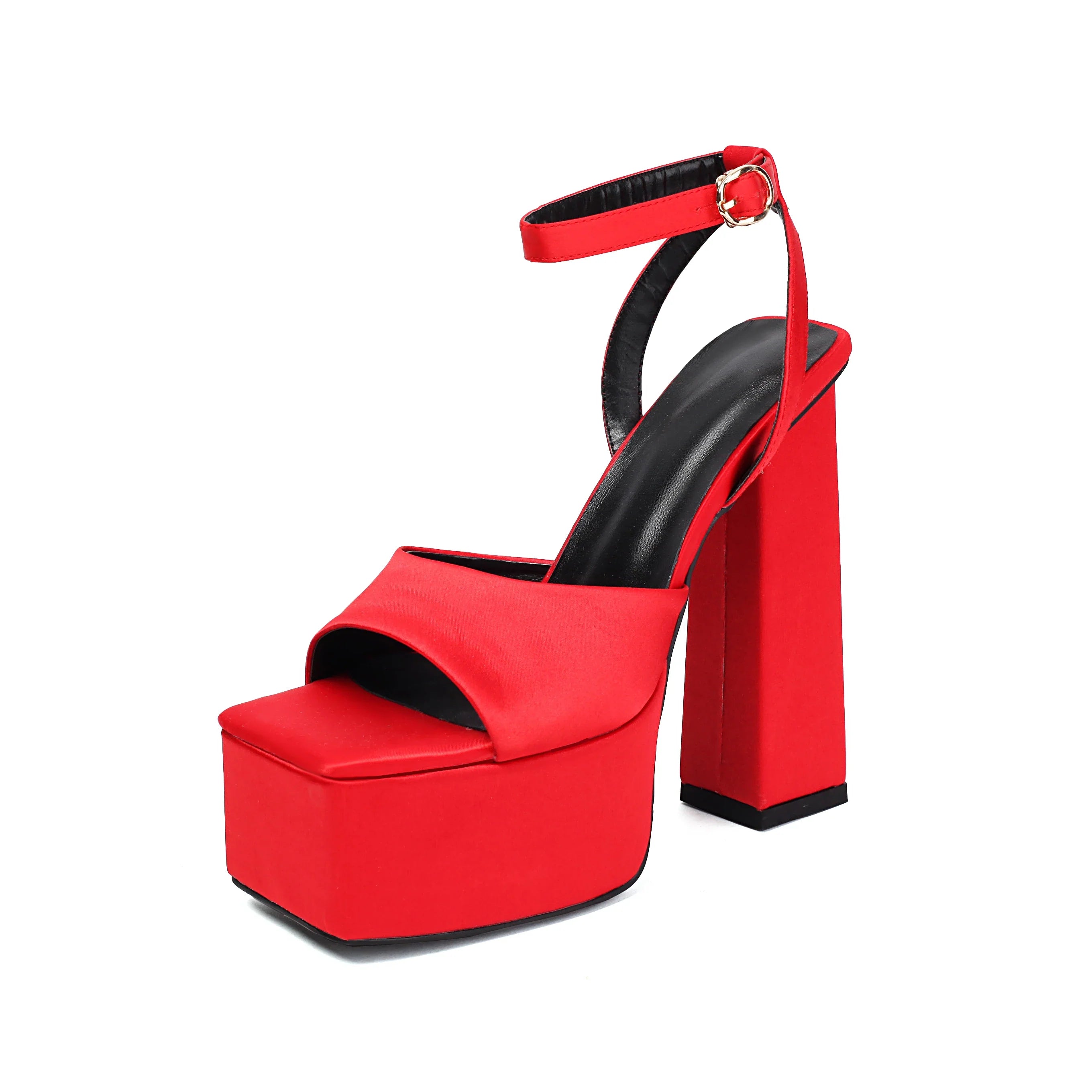 Blue Satin Peep Toe Shoes
