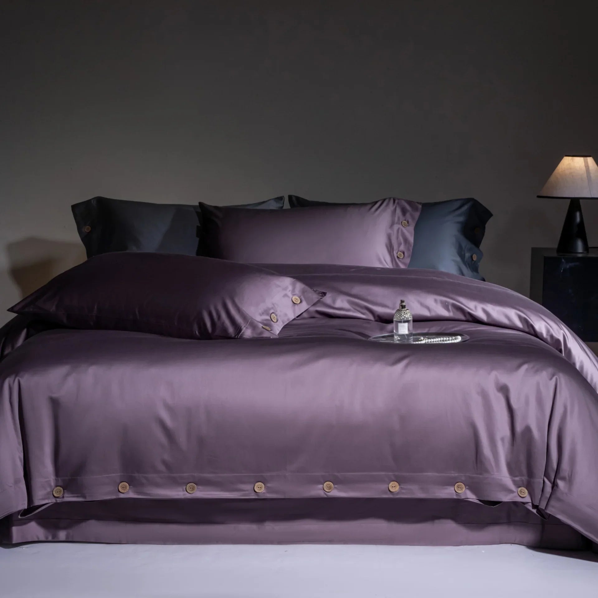 800TC Lyocell Cotton Bedding Set, Luxury Silky Soft Duvet Cover with Button Closure, Flat/Fitted Bed Sheet Pillowcases 4Pcs