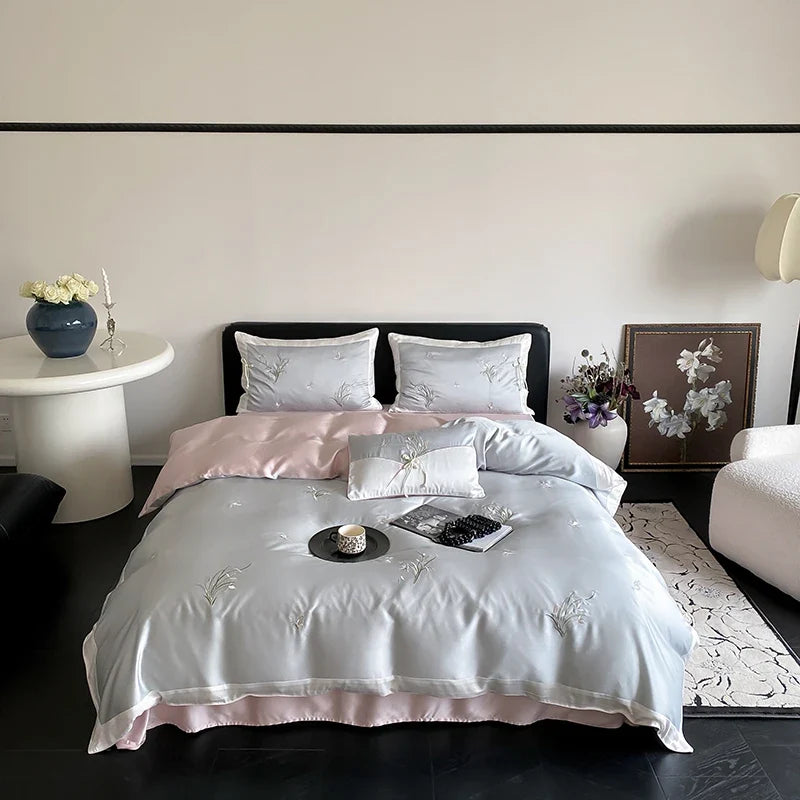Chinese Style Orchid Embroidery Luxury Bedding Set
