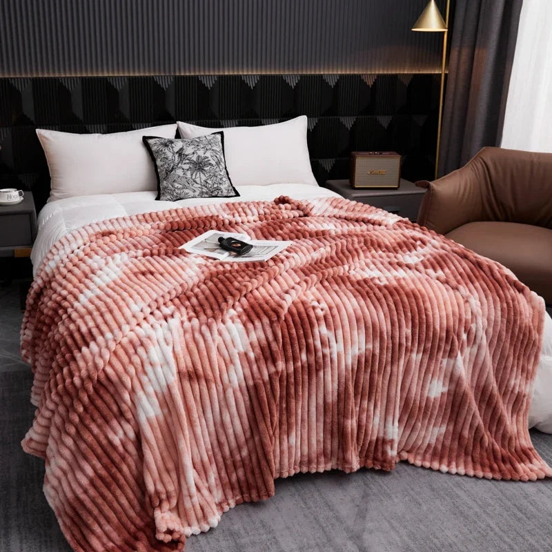 Flannel Fleece Blanket for Beds Tie Dyeing Warm Manta Single/Queen/King Thow Blanket Thick Warm Plaids Sofa Blanket