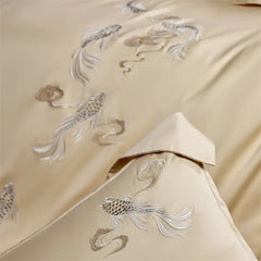 Chinese Style Koi Embroidery 1000TC Lyocell Cotton Brushed Bedding Set