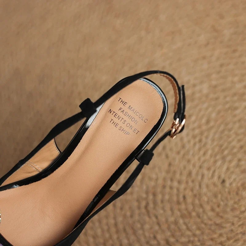metal square head sheep suede colored bow elastic high Heels