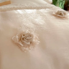 Luxury Lace Ruffles Lyocell Bedding Set, Soft Cooling Flower Duvet Cover Set Bed Sheet/Bed Skirt/Fitted Sheet Pillowcases 4Pcs