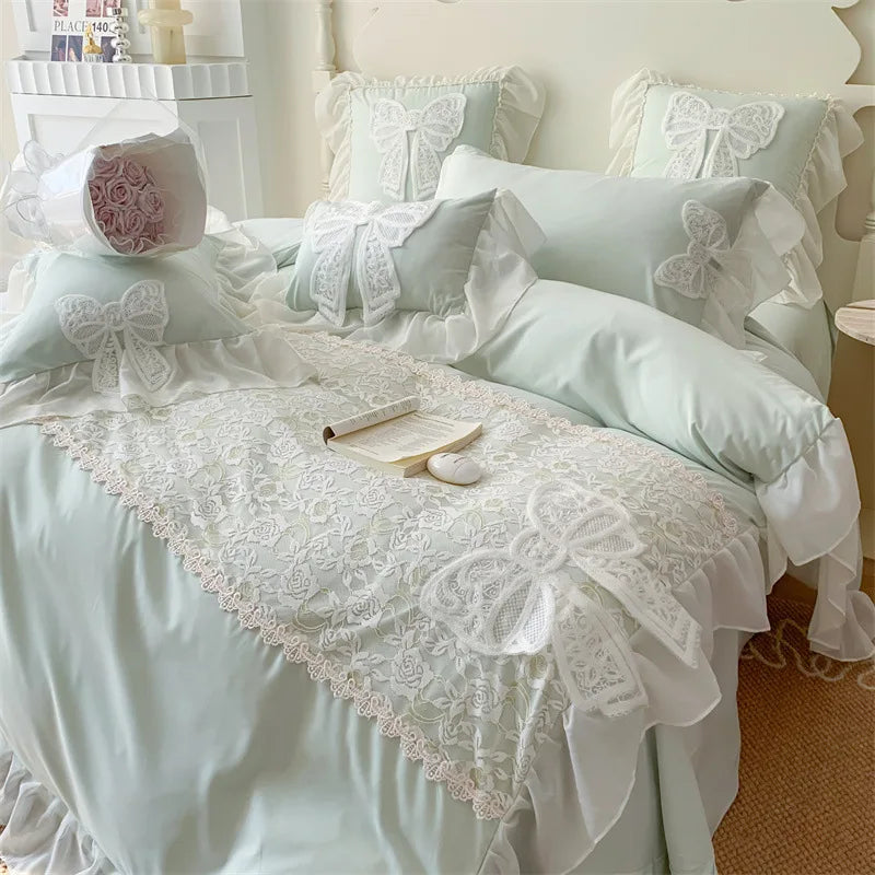 Korean Princess Style Butterfly Fairy Lace Ruffle Edge Bedding Set