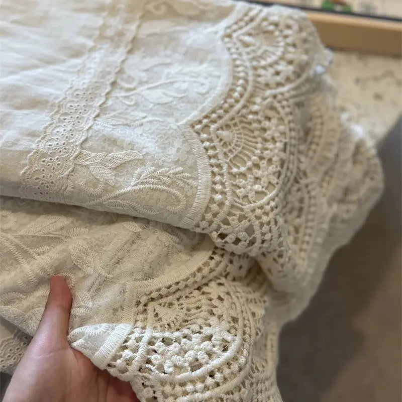 20% Linen And 80% Cotton Vintage Hollow Lace Embroidery Patchwork Bedding Set