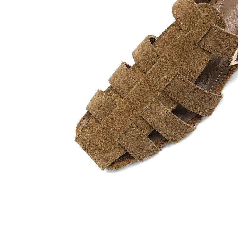 cow suede round toe low Heel
