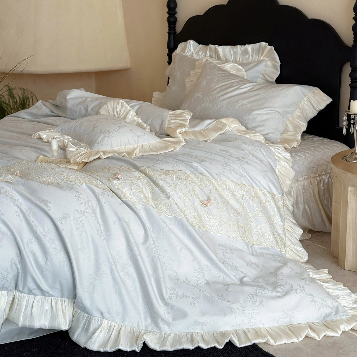 French Exquisite Style Bedroom Tencel Cotton Bed Four Piece Set Pure Cotton Duvet Cover Butterfly Embroidery Jacquard Bed Cover