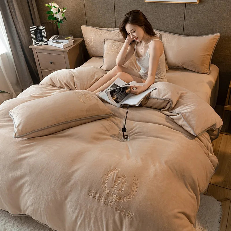 Winter Thick Warm Plush Duvet Cover Set Luxury Bedding Set