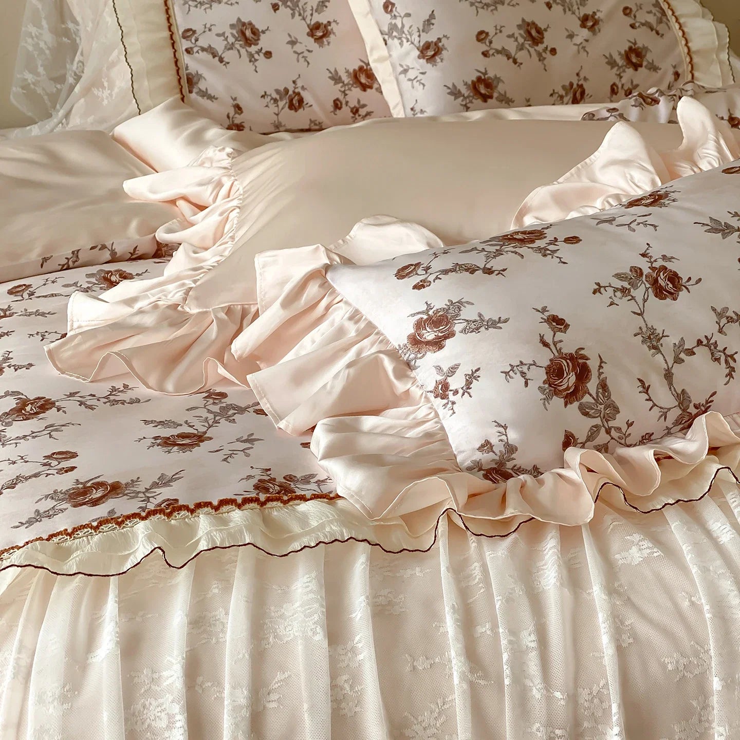 Vintage Floral Ruffle Lyocell Cotton Bedding Set